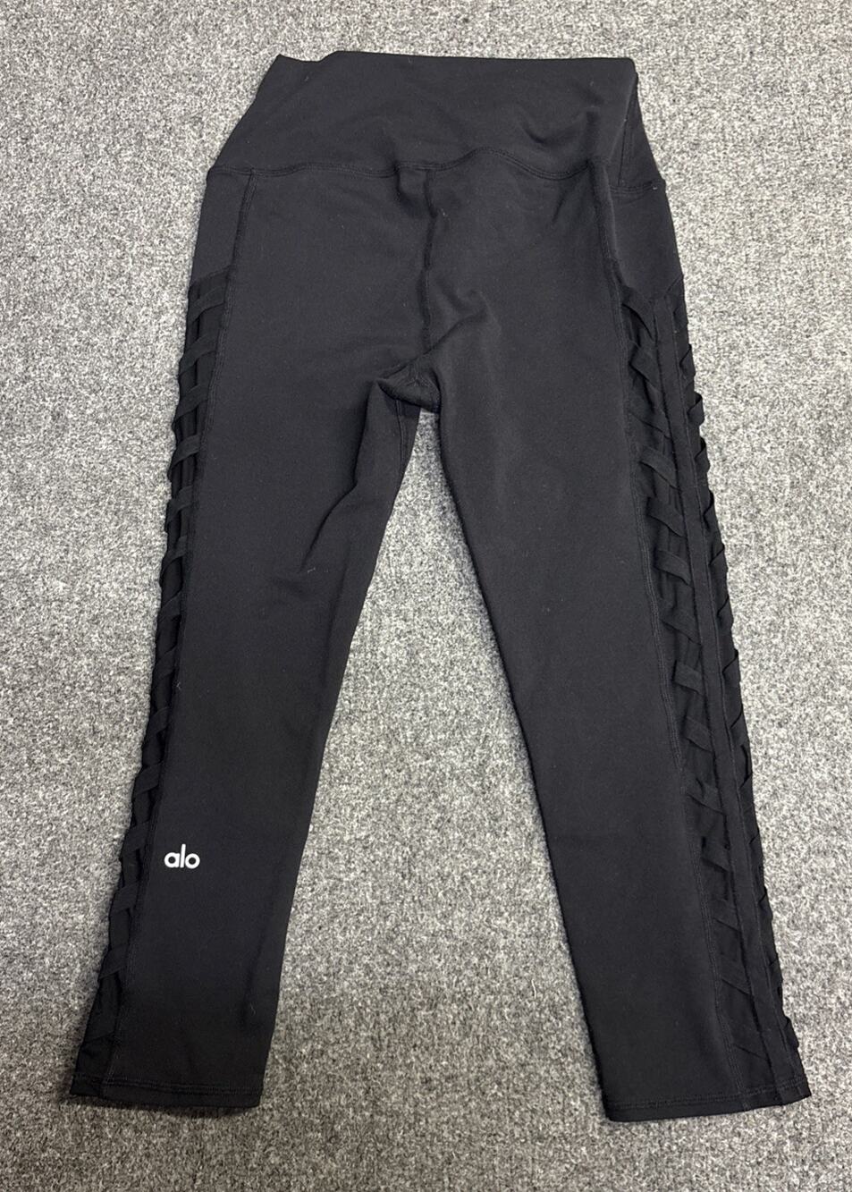 Alo Yoga Black Mesh Sides Cropped Leggings Size Medium Yoga Gym